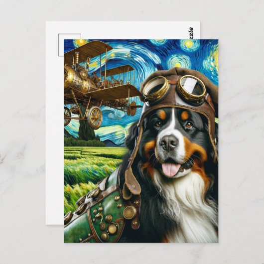 Steampunk Berner Berghond Van Gogh Briefkaart (Voorkant / Achterkant)