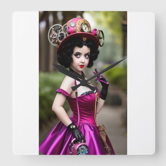 Steampunk Betty Boop Clock Vierkante Klok (Voorkant)