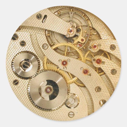 Steampunk bewegende delen goud ronde sticker (Voorkant)