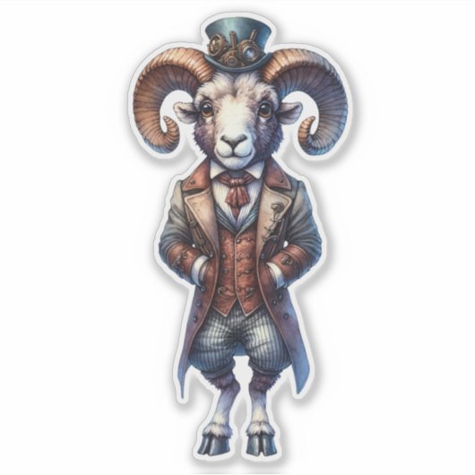 Steampunk Bighorn Sheep Transparant Sticker (Voorkant)