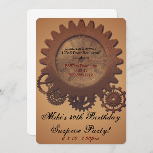 Steampunk Birthday Invites Kaart (Voorkant / Achterkant)