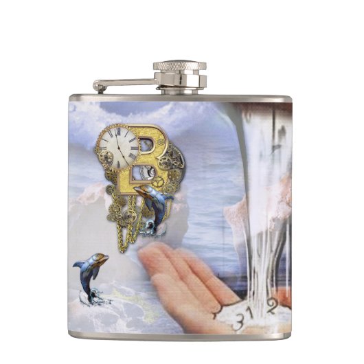 Steampunk Birthday letter B Heupfles (Voorkant)