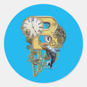 Steampunk Birthday letter B Ronde Sticker