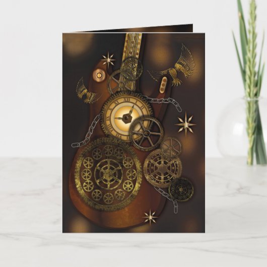 Steampunk Birthday Partner Metal Gears Guitar Kaart (Voorkant)
