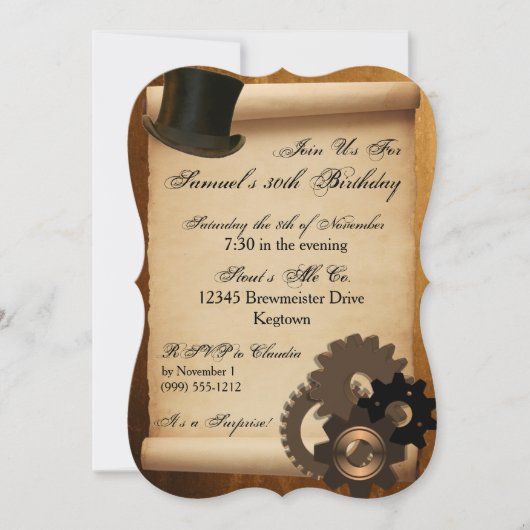 Steampunk Birthday Party Invitation Kaart (Voorkant)