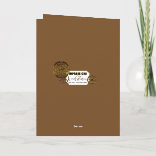 Steampunk Birthday with Metal Gear Clock n Guitar Kaart (Achterkant)