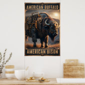Steampunk Bizon in het wild Poster (Keuken)