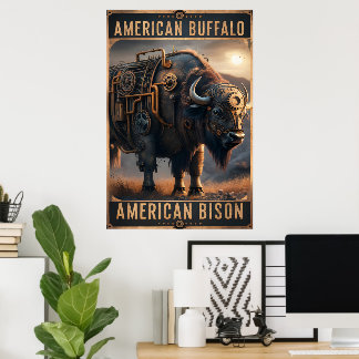 Steampunk Bizon in het wild Poster