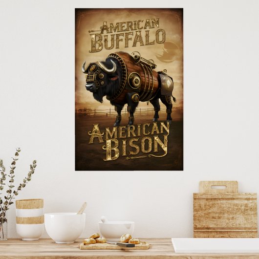 Steampunk Bizon op de Prairie Poster (Keuken)