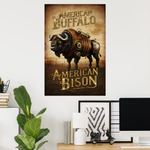 Steampunk Bizon op de Prairie Poster