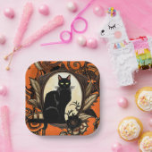 Steampunk Black Cat Halloween Papieren Bordje (Feest)