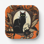 Steampunk Black Cat Halloween Papieren Bordje (Voorkant)