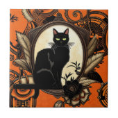 Steampunk Black Cat Halloween Tegeltje (Voorkant)