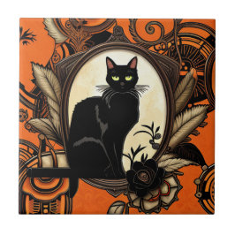 Steampunk Black Cat Halloween Tegeltje