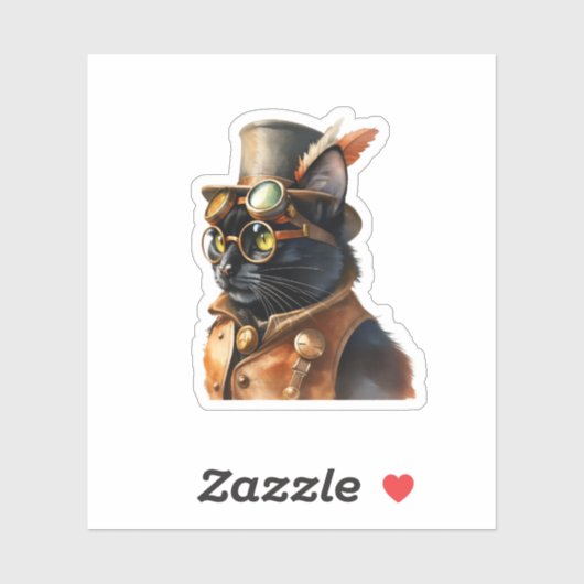 Steampunk Black Cat Sticker (Vel)
