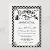 Steampunk Black Checkerboard Wedding Invites Kaart (Voorkant)