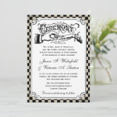 Steampunk Black Checkerboard Wedding Invites Kaart (Staand voorkant)
