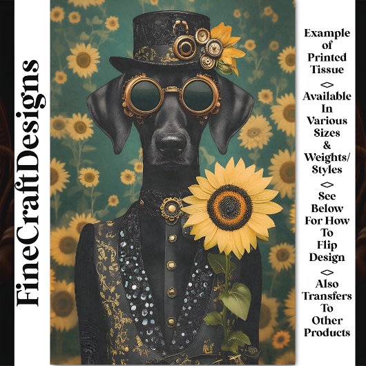 Steampunk Black Dog + Sunflower AK8 Découpage Tissuepapier