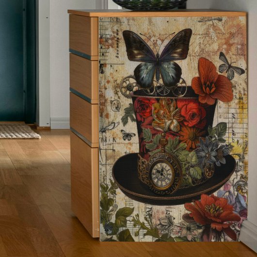 Steampunk Black Hat Decoupage Tissuepapier