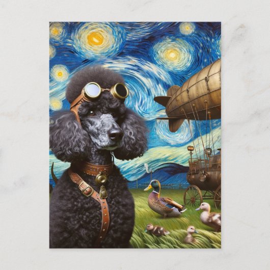 Steampunk Black Poodle Pilot Van Gogh Briefkaart (Voorkant)
