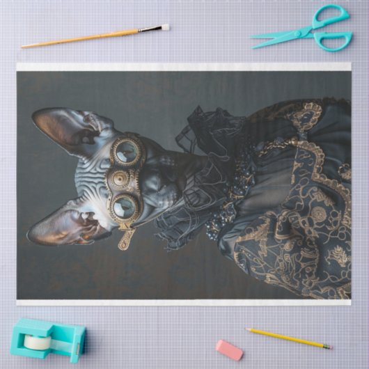 Steampunk Black Sphynx Cat Decoupage Tissuepapier (Craft)