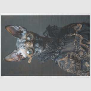 Steampunk Black Sphynx Cat Decoupage Tissuepapier