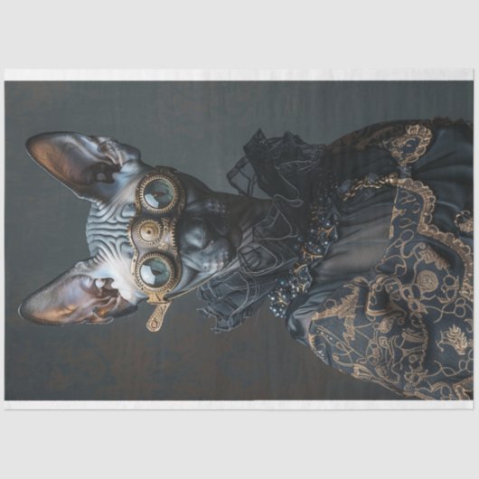 Steampunk Black Sphynx Cat Decoupage Tissuepapier (Voorkant)
