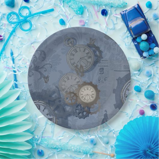 Steampunk blauwdruk papieren bordje (Feest)