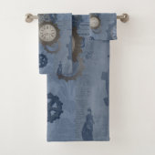 Steampunk blauwe afdruk bad handdoek (Insitu)