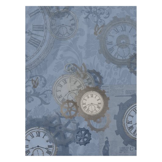 Steampunk blauwe  afdruk tafelkleed (Voorkant)
