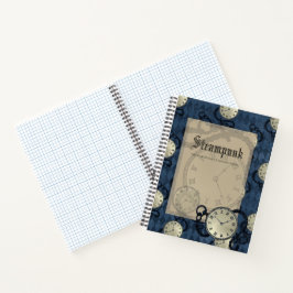 Steampunk blauwe gothische klokken en schedels notitieboek