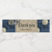 Steampunk blauwe gothische klokken & schedelwater waterfles etiket (Enkel label)