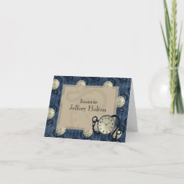 Steampunk blauwe gothische klokken & skulls bedank bedankkaart