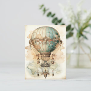 Steampunk Blauwe Hete Luchtballon (2) Briefkaart