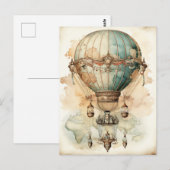 Steampunk Blauwe Hete Luchtballon (2) Briefkaart (Voorkant / Achterkant)