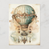 Steampunk Blauwe Hete Luchtballon (2) Briefkaart (Voorkant)