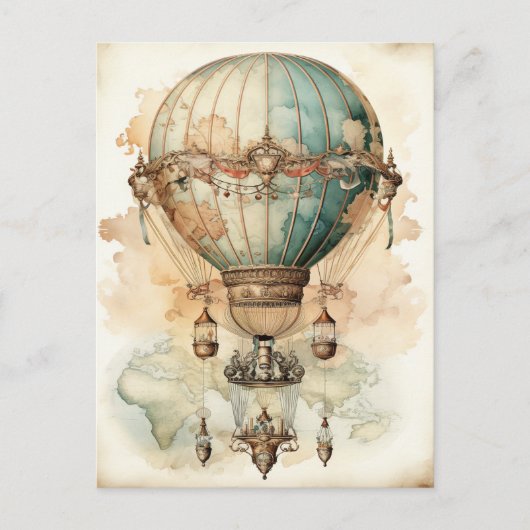  Steampunk Blauwe Hete Luchtballon (2) Briefkaart (Voorkant)