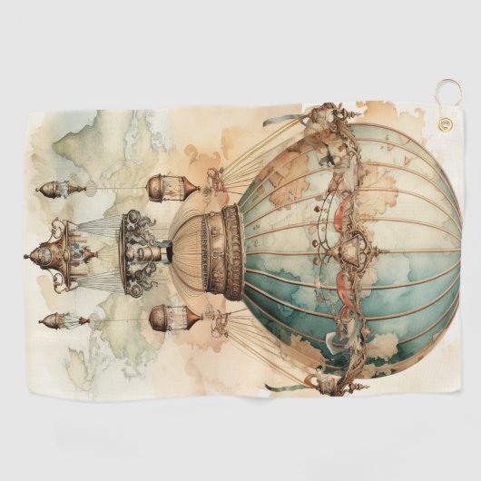  Steampunk Blauwe Hete Luchtballon (2) Golfhanddoek (Horizontaal)