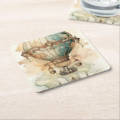  Steampunk Blauwe Hete Luchtballon (2) Kartonnen Onderzetters (Schuin)