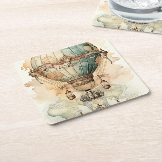  Steampunk Blauwe Hete Luchtballon (2) Kartonnen Onderzetters (Schuin)