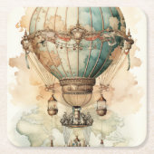  Steampunk Blauwe Hete Luchtballon (2) Kartonnen Onderzetters (Voorkant)