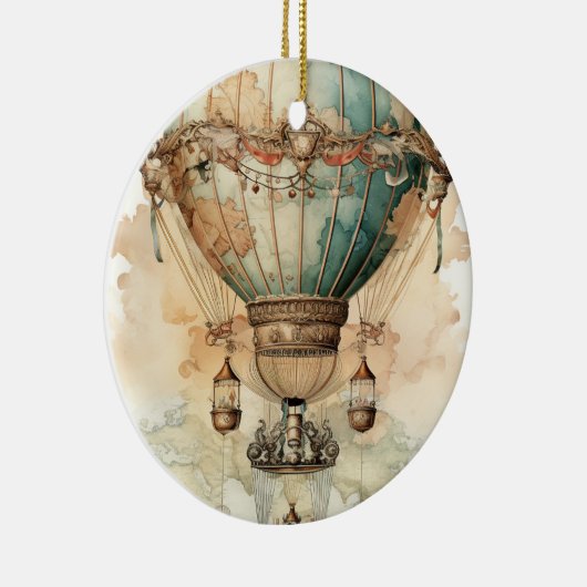  Steampunk Blauwe Hete Luchtballon (2) Keramisch Ornament (Rechts)