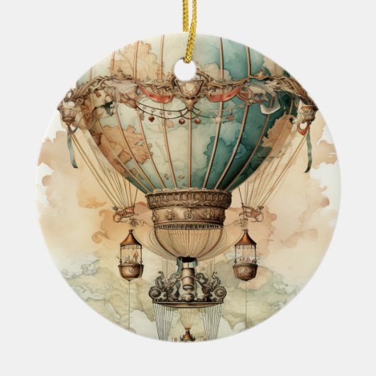  Steampunk Blauwe Hete Luchtballon (2) Keramisch Ornament (Voorkant)