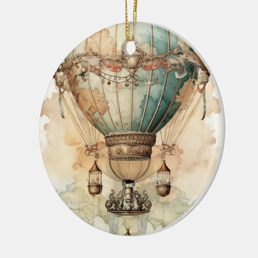  Steampunk Blauwe Hete Luchtballon (2) Keramisch Ornament (Links)