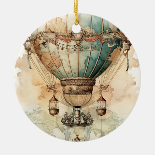  Steampunk Blauwe Hete Luchtballon (2) Keramisch Ornament (Achterkant)