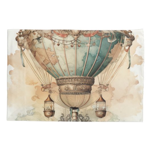  Steampunk Blauwe Hete Luchtballon (2) Kussensloop (Achterkant-Links)