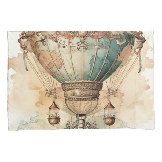  Steampunk Blauwe Hete Luchtballon (2) Kussensloop (Voorkant-Rechts)