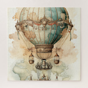 Steampunk Blauwe Hete Luchtballon (2) Legpuzzel