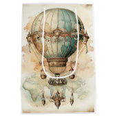 Steampunk Blauwe Hete Luchtballon (2) Medium Cadeauzakje (Achterkant)