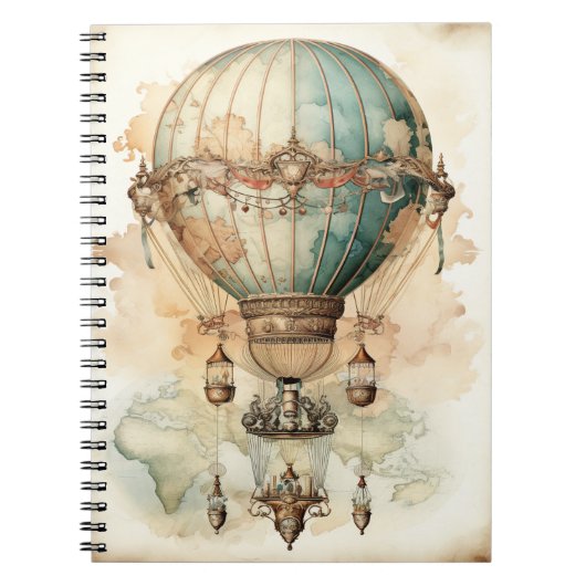  Steampunk Blauwe Hete Luchtballon (2) Notitieboek (Voorkant)